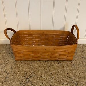 Longaberger Woven Basket with Leather Handles & Plastic Liner 14.5” x 9.5”